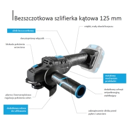 ZESTAW:Bezszczotkowa szlifierka kątowa 125 mm 18V + 2 akumulatory 4Ah + ładowarka Hogert